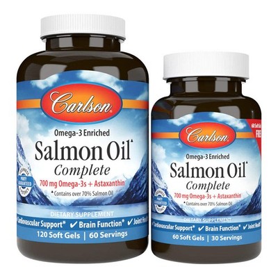 Carlson Labs Lachsöl Complete 700mg Omega-3s + Astaxanthin, 120 + 60 Weichkapseln