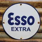 VINTAGE ESSO PORCELAIN SIGN OLD OIL GAS PUMP PLATE STATION SERVICE GARAGE 12"
