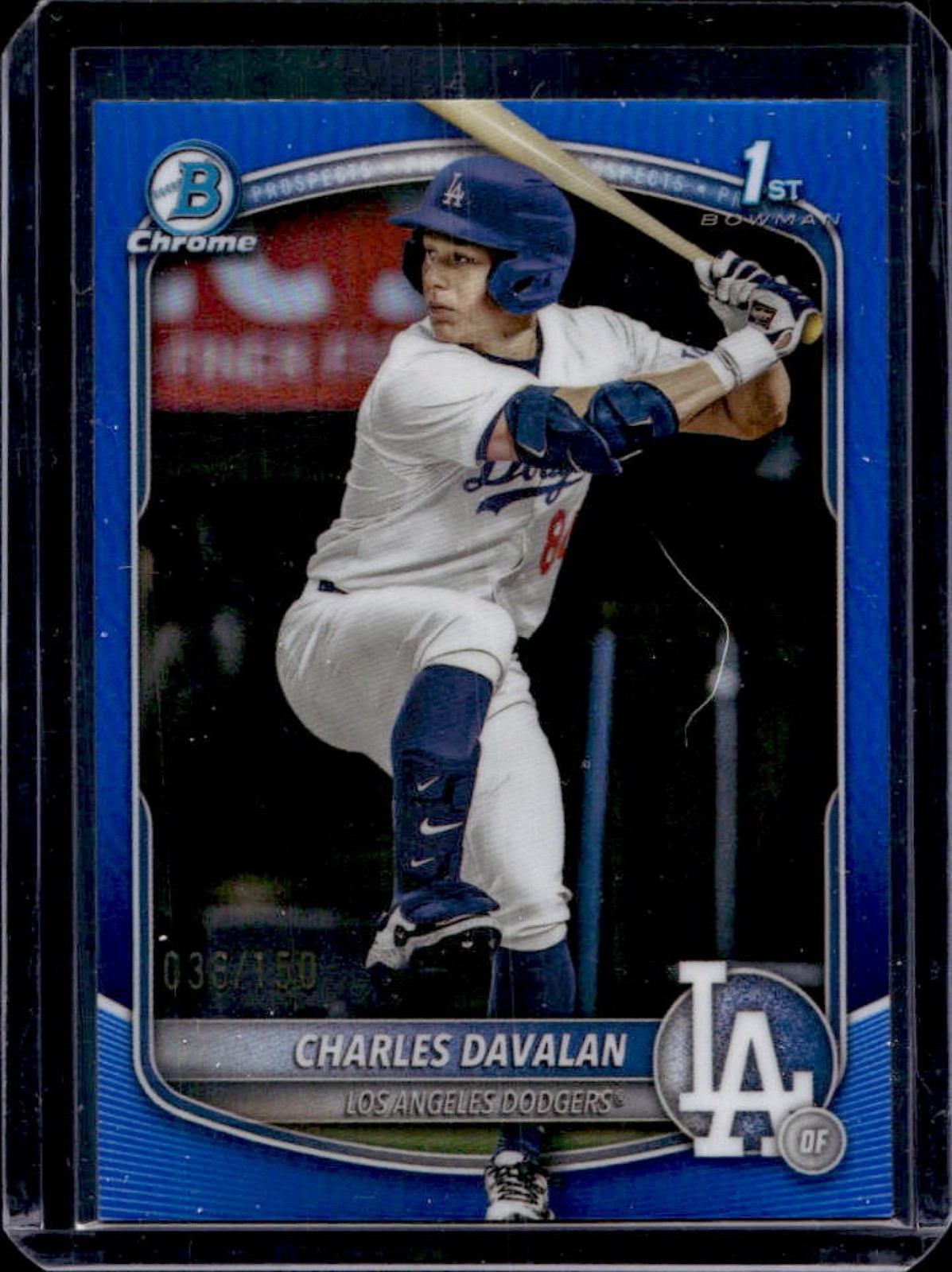 2025 Bowman Draft Charles Davalan Chrome Blue Refractor 1st #/150 Dodgers