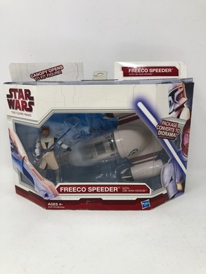 Star Wars Clone Wars White/Red Box Character w/ Vehicle Freeco Speeder with Obi-