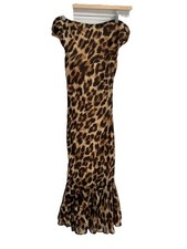 LULUS Womens Midi Dress Size XS Animal Print Print Off Shoulder Ruffle Hem