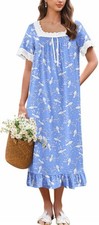 Cotton Nightgowns for Women Victorian Nightgown Short Sleeve