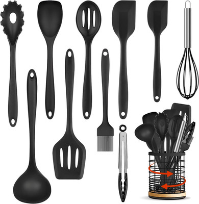 Silicone Kitchen Utensils Set with 360° Rotating 7.3'' Large Holder, Non Toxic S