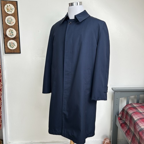 Vintage Weitz by Aberdeen Navy Hidden Button Pile Lined Trench Overcoat Mens 42R - Picture 4 of 11