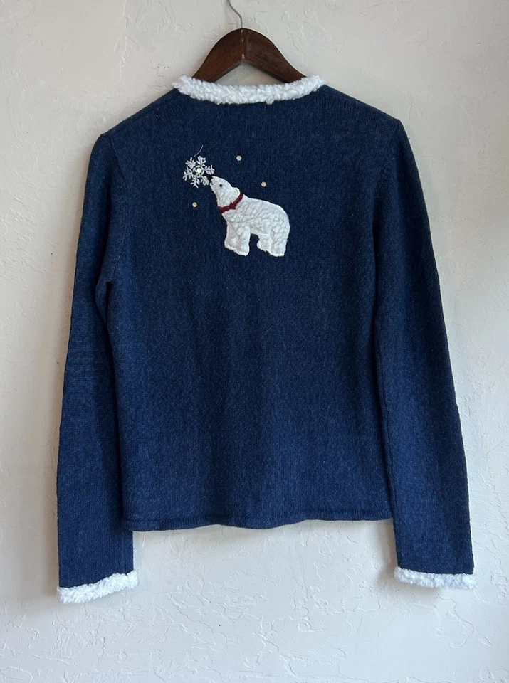 Cárdigan Suéter De Colección Chadwick’s M Novedad Navidad Invierno Oso Polar Cremallera Foto 3 de 4