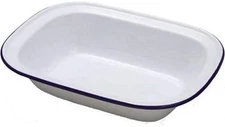 IBILI "Blanca Rectangular/Deep Enamelled Steel Platter, White/Blue, 15 cm