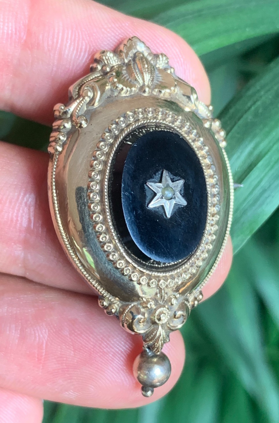 Victorian German Gold Filled Solid Silver & Black… - image 1