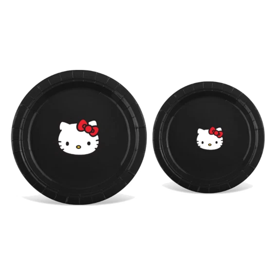 Juego de suministros de fiesta para gatitos, tema blanco y negro, platos tazas y servilletas Foto 3 de 4