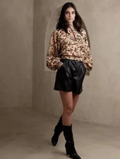 NWT Banana Republic Factory Keyhole Cropped Top XL Morning Dove Animal Print