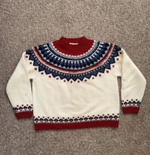 VTG 90s Eddie Bauer Wool Fair Isle Nordic Sweater Women's Lg Red White Blue