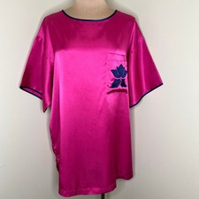 Vtg Victoria's Secret Sleep Shirt Small Womens Pink Satin Embroidered Lounge 90s