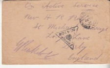 WW1 Cover: Salonica campaign: Field Post Office Y to Derby, 25 Feb 1917