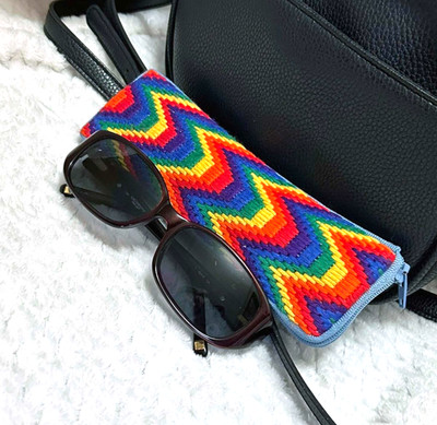Handmade Rainbow Chevron Glasses Case   Soft Zippered Pouch