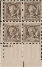 Plate Block of 4 stamps - Scott 863 - 10 cent - Samuel L. Clemens - 1940 - MNH