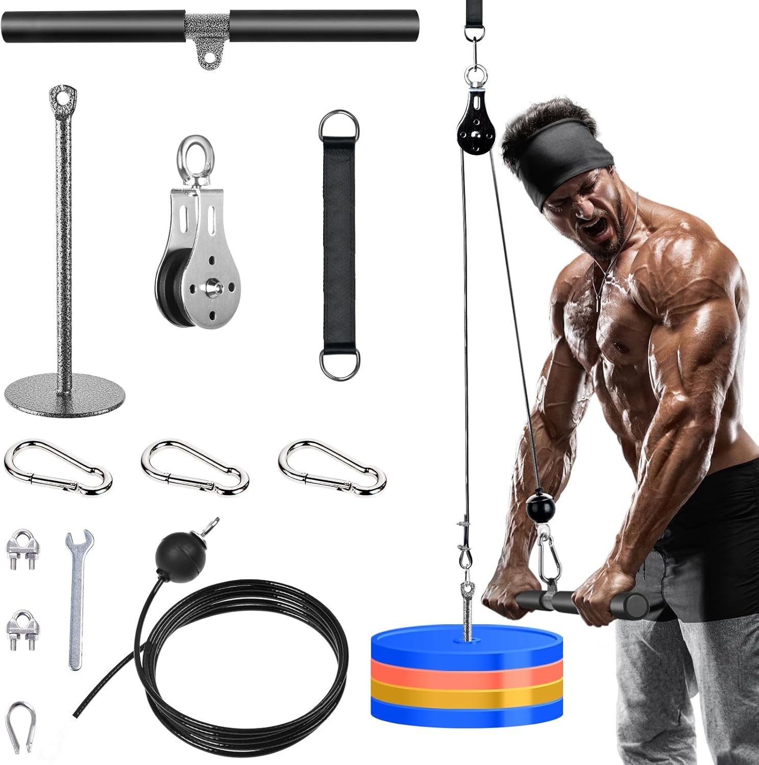 Lat Pull Down Pulley System with Straight Bar, Adjustable Weight Cable Pulley S