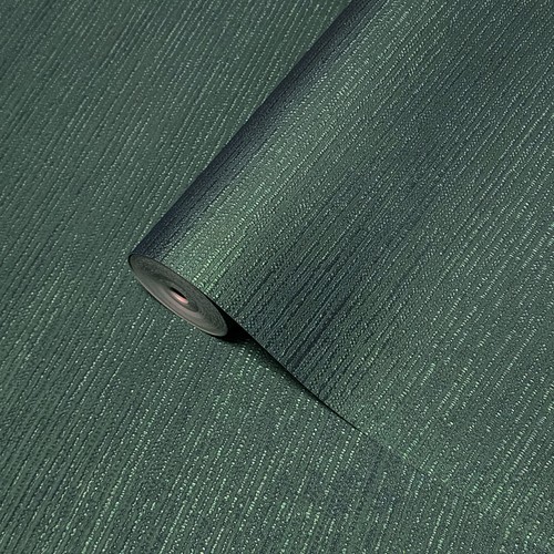 Emerald dark green plain faux fabric horizontal lines textured Modern Wallpaper - 第 1/12 張圖片