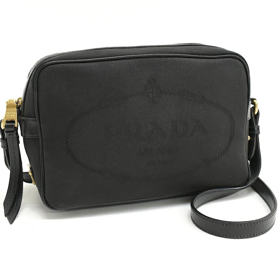 Prada Jacquard Leather Crossbody Shoulder Bag 1BH089 Black Authentic