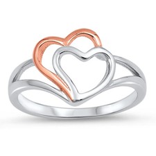Rose Gold Plated Heart Promise Ring .925 Sterling Silver Love Band Sizes 4-10