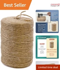 100% Natural Jute Twine String 2mm - 600 Feet Long for Arts, Crafts & Packaging