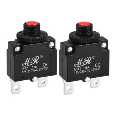 15A 125/250V Push Button Reset Overload Protector Circuit Breakers,Pack of 2