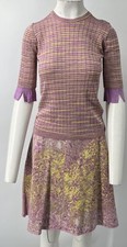 M Missoni Purple/Yellow Shimmer Accent Half-Sleeve Sweater Skirt Set sz 40