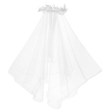 Girls First Communion Veil White Floral Crown with Pearls Headpiece for Commu...