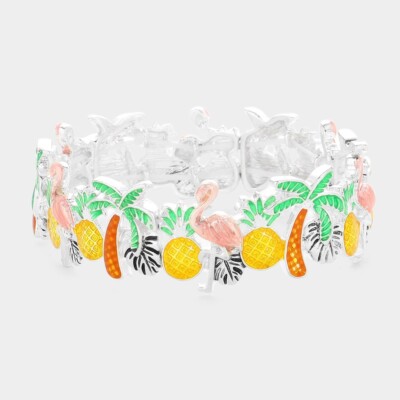 Palm Tree Bracelet Stretch Bangle Pineapple Flamingo Tropical Leaf Jewelry 1773