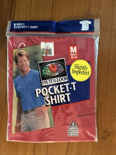 Vintage NOS 90’s FRUIT OF THE LOOM Red BLANK Pocket T Shirt Medium 100% Cotton - Afbeelding 1 van 6