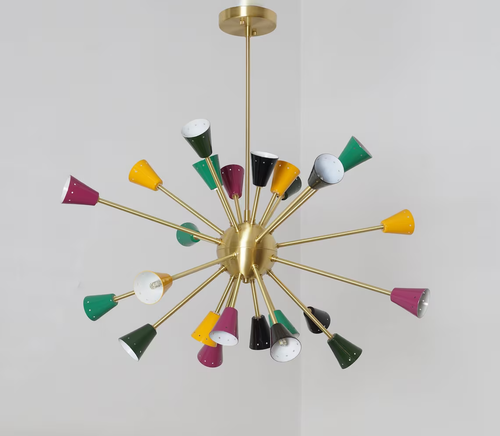 Gorgeous Mid Century Multicolor Sputnik Chandelier, room 24 light 32" diameter - 第 1/10 張圖片