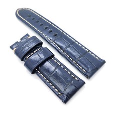 24mm Bamboo Crocodile Pattern Blue Calf Leather Strap for PAM LUNMINOR RADIOMIR