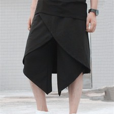 Men Hip Hop Shorts Asymmetry Below Knee Patchwork Baggy Stretchy Waist
