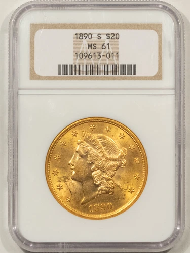 1890-S $20 LIBERTY GOLD DOUBLE EAGLE - NGC MS-61, FLASHY & PQ, BETTER DATE