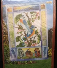 Home Garden Decorative Flag Bluebirds Birdhouses Flowers Sonoma 28 x 39" 