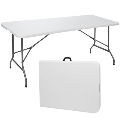 6FT Folding Table for In/Outdoor Heavy Duty Fold-in-Half Plastic Table w/Handle