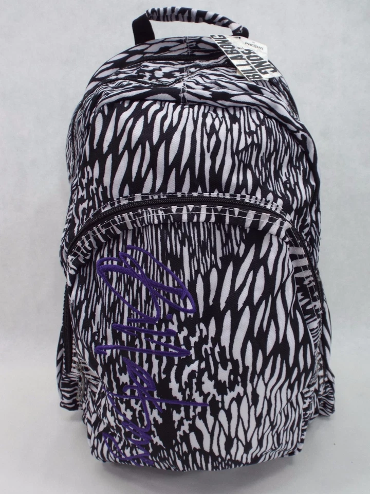 New Womens BILLABONG Laptop Backpack School Book Bag White Black Purple MSRP$50