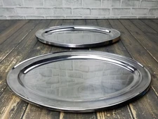 Vollrath 47238 Oval Stainless Steel Serving Tray Platter 18" x 12" - 1" Deep