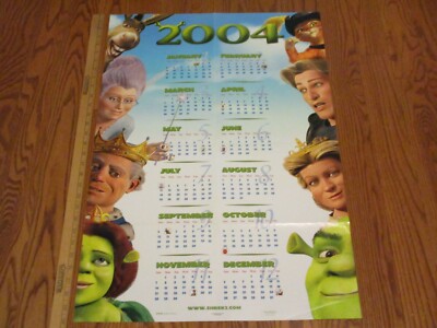 Original 2004 Shrek 2 Shark Tale Double Sided Promotional Movie Poster Calendar