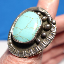 STERLING SILVER TURQUOISE RING VINTAGE MEXICO VERY WIDE SIZE 7  23.2 GRAMS