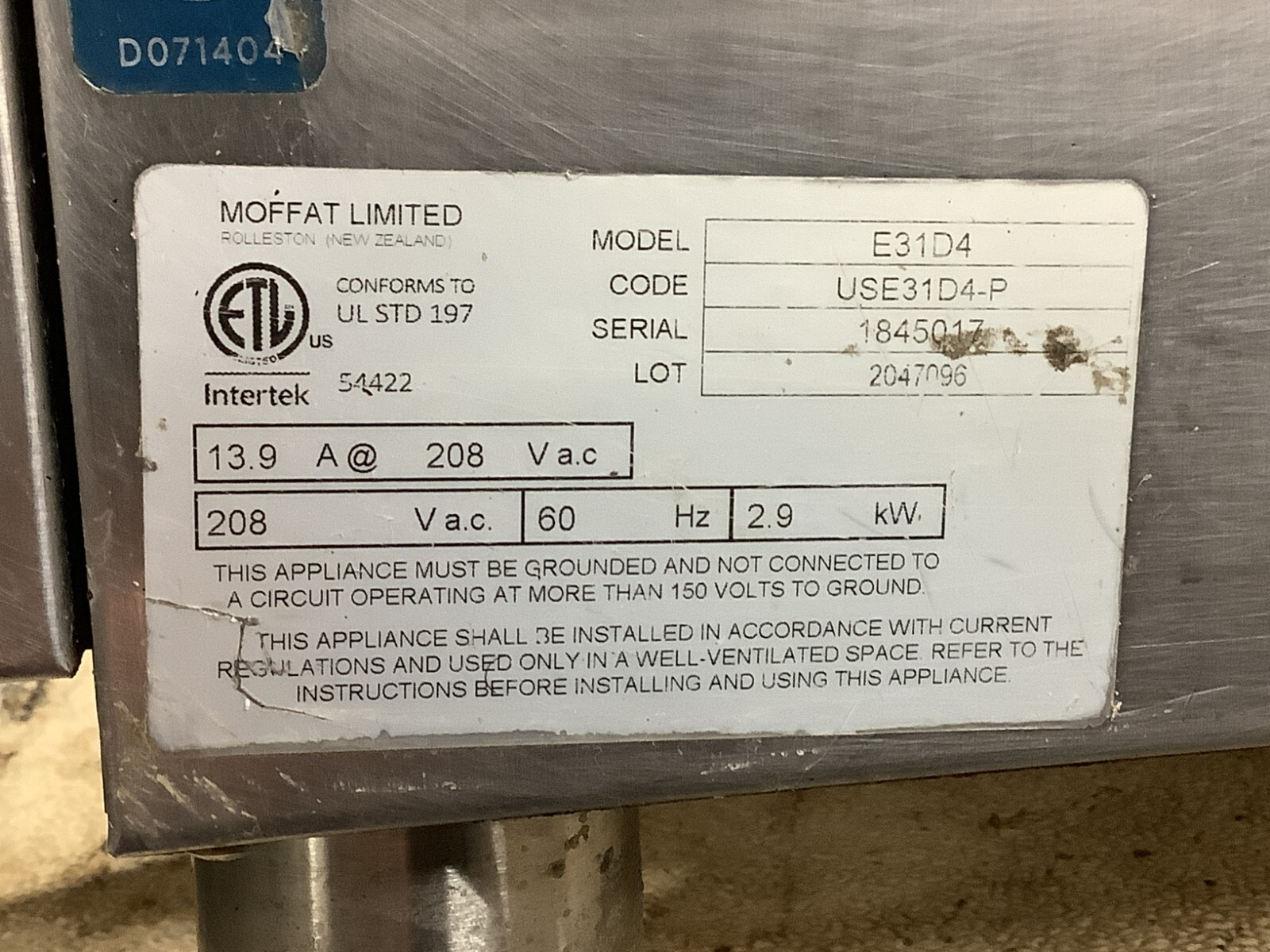 Convection Oven Countertop Moffat Turbofan E31D4 220V 1PhTested