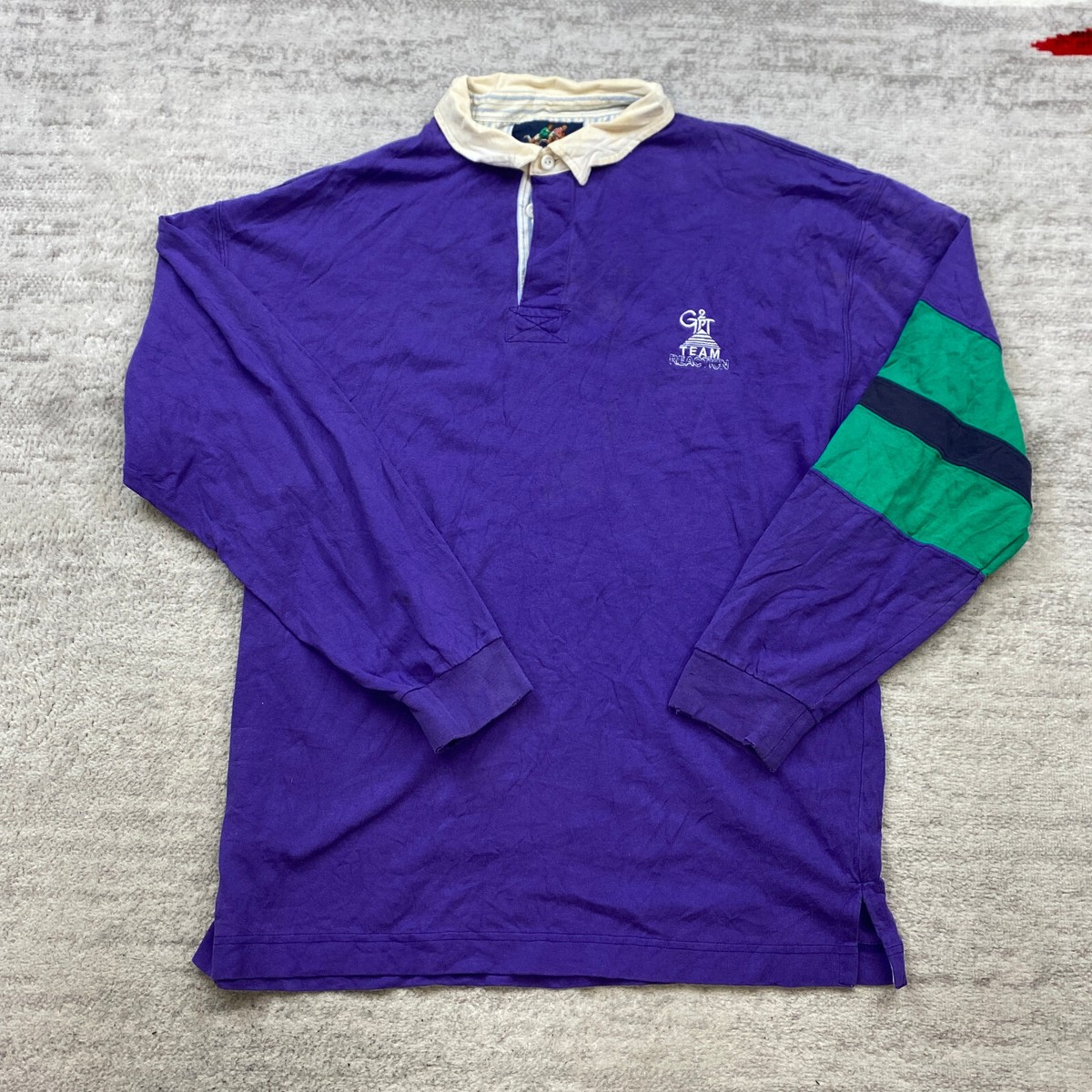 Lands' End Authentic Rugby XL ラガーシャツ Vintage Lands End Rugby Polo Shirt XL Purple White Y2K 90s