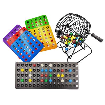 	Bingo Machine Metal Cage W/ 75 Colored Balls Calling Board Shutter Slide Cards	