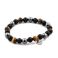 Armband Perlen Tigerauge+HäMatit+Schwarzer Achat 8 Mm. Made In Frankreich