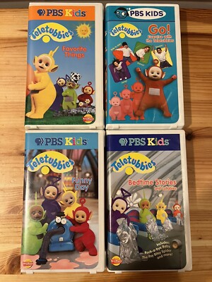 4 Teletubbies VHS Clamshell Lot: Funny Day, Bedtime Stories, Fave