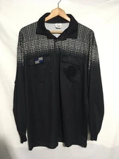 Official Sports NISOA Soccer Referee Shirt Black Jersey Long Sleeve Mens Large