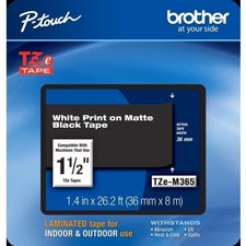 Genuine Brother TZe-M365 White on Matte Black 36mm 1 1/2" P-Touch Label Tape