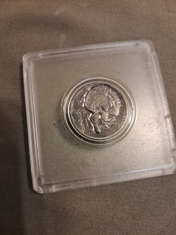 1935 Hand Carved Hobo Nickel Skull Memento Mori Art - Authentic Buffalo Nickel