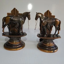 VTG Art Deco Bronze Equestrian Horse Bookends Cowboy Western Dad Academy Desktop