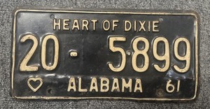 1961 Colbert County 20 Alabama Heart Of Dixie License Plate