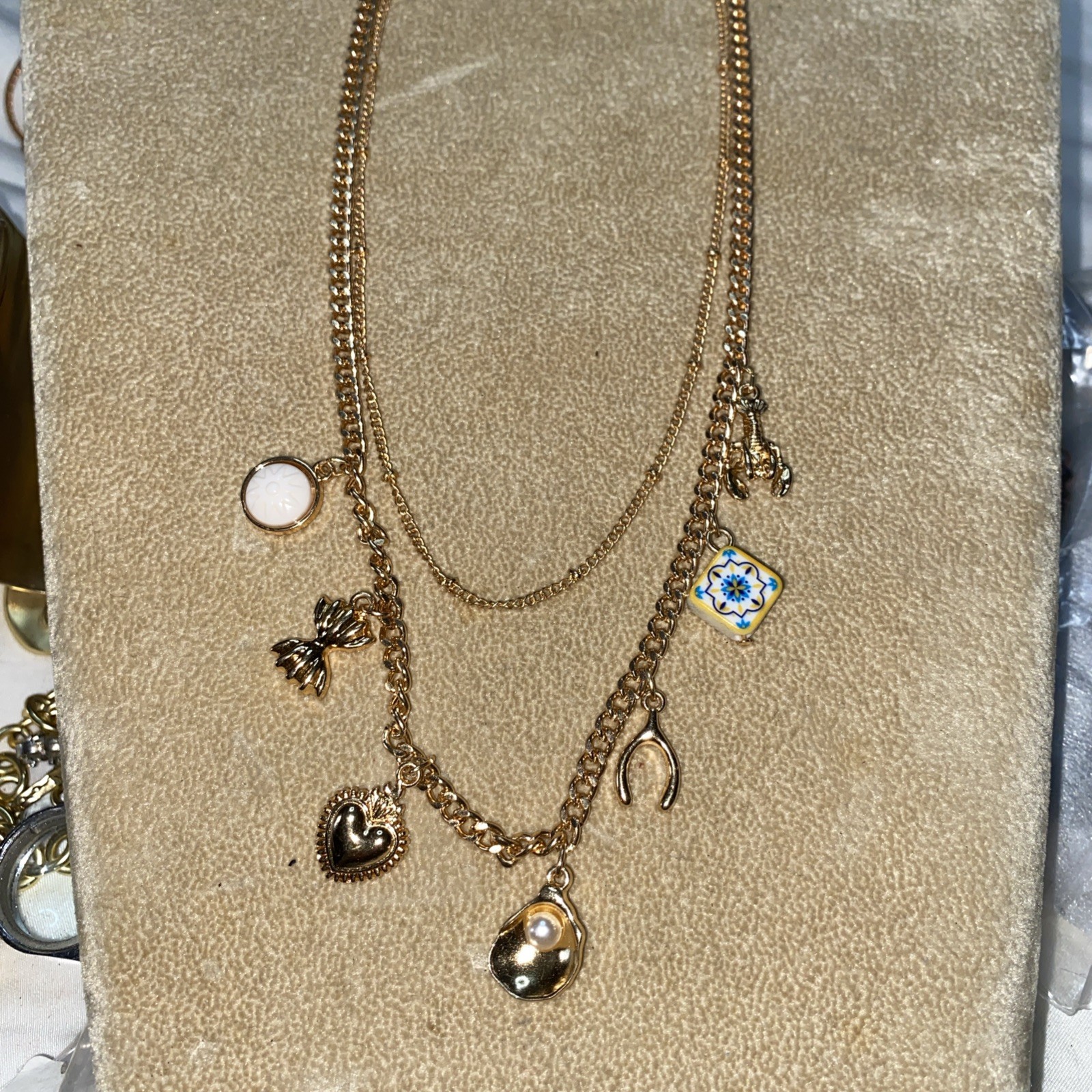 Universal Thread Double Stand Charm Necklace Gold… - image 1