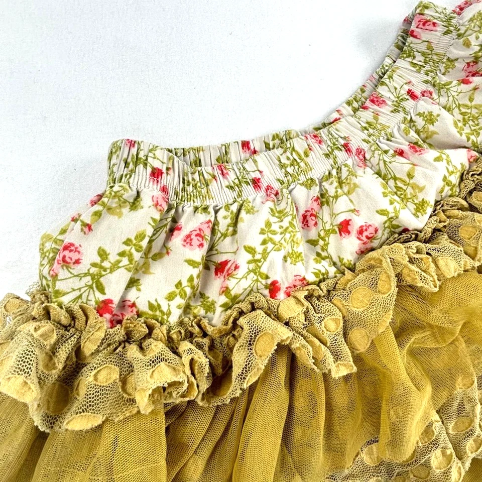 Matilda Jane Girls Skirt Size 4 Green Layered Ruffle Vintage Ditsy Floral Tutu - Image 3 of 4